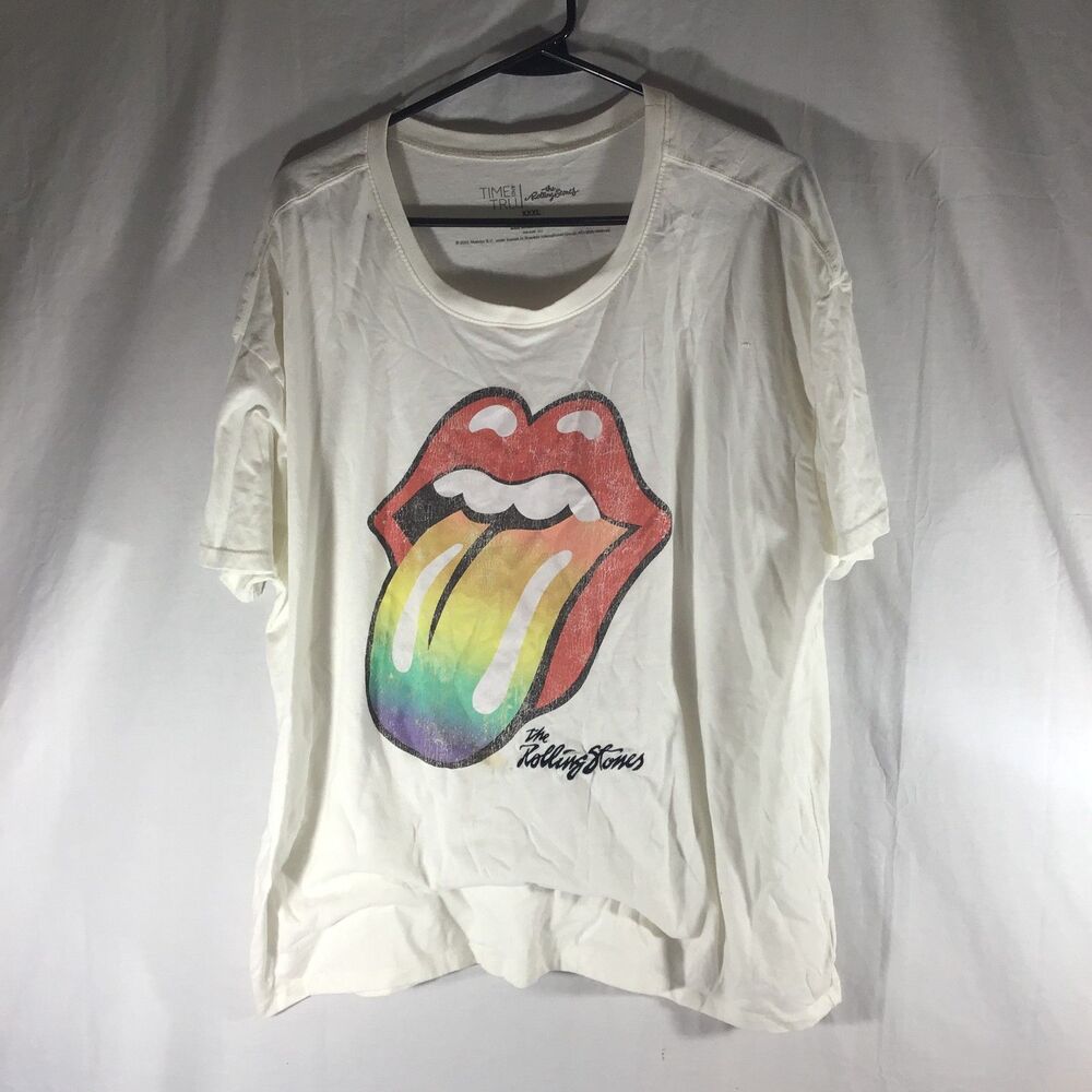 Time and Tru Rolling Stones Rainbow Tongue Graphic Tee - Women's XXXL 3XL -White